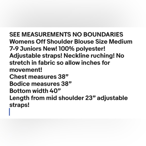 NO BOUNDARIES Womens Off Shoulder Blouse Size Medium 7-9 Juniors New - Picture 8 of 8